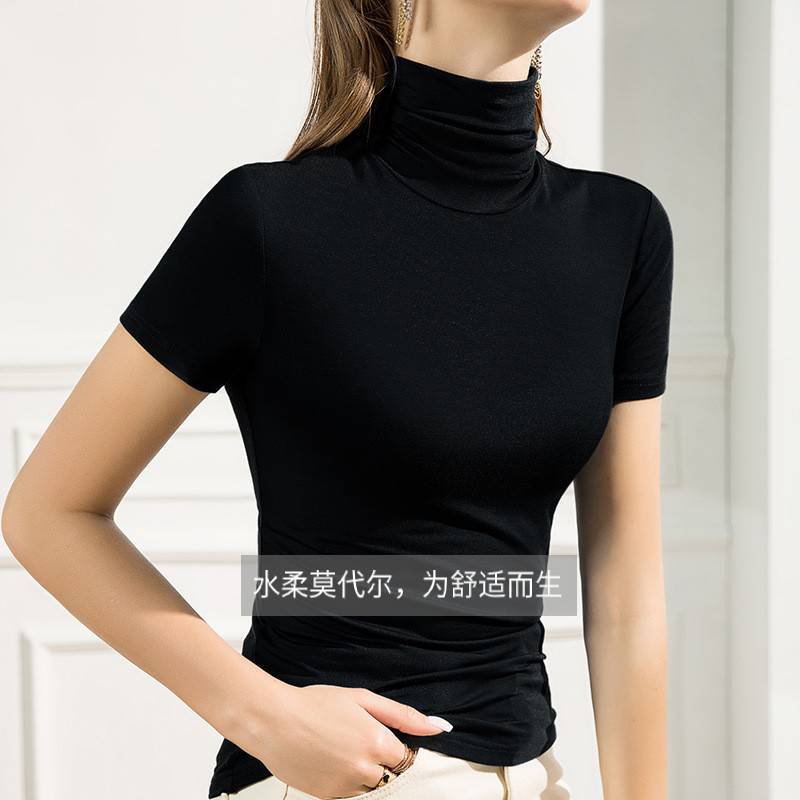 High-Neck Short-Sleeve Top for Women 2025 New Stylish Half-Sleeve Vest T-Shirt Black High-End Modal Base Shirt High-Neck Short-Sleeve Top for Women 2025 New Stylish Half-Sleeve Vest T-Shirt Black High-End Modal Base Shirt