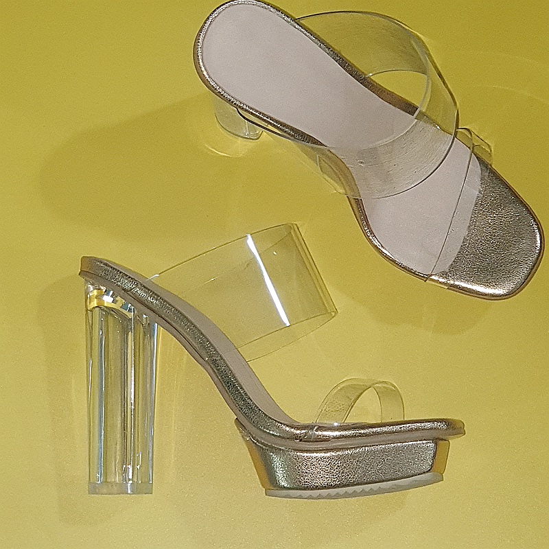 Thick-Heeled Waterproof Platform Nude Transparent High-Heeled Slippers for Women, Open-Toe Breathable Sandals, Versatile Outdoor Summer Square Toe Thick-Heeled Waterproof Platform Nude Transparent High-Heeled Slippers for Women, Open-Toe Breathable Sandals, Versatile Outdoor Summer Square Toe