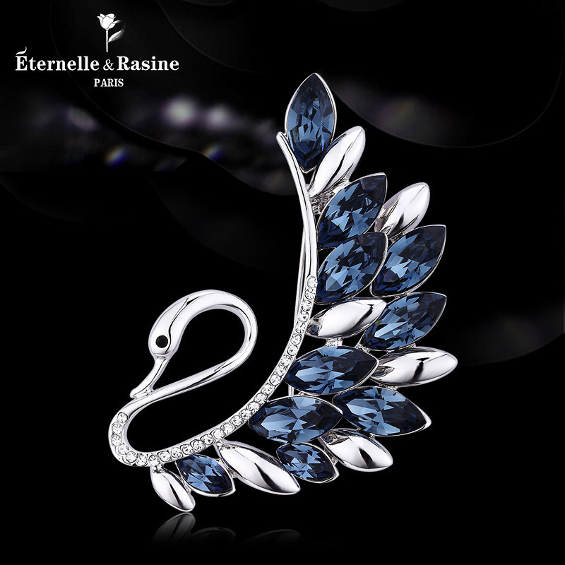 French Eternelle Austrian crystal brooch women's high-grade swan corsage temperament silk scarf buckle birthday gift