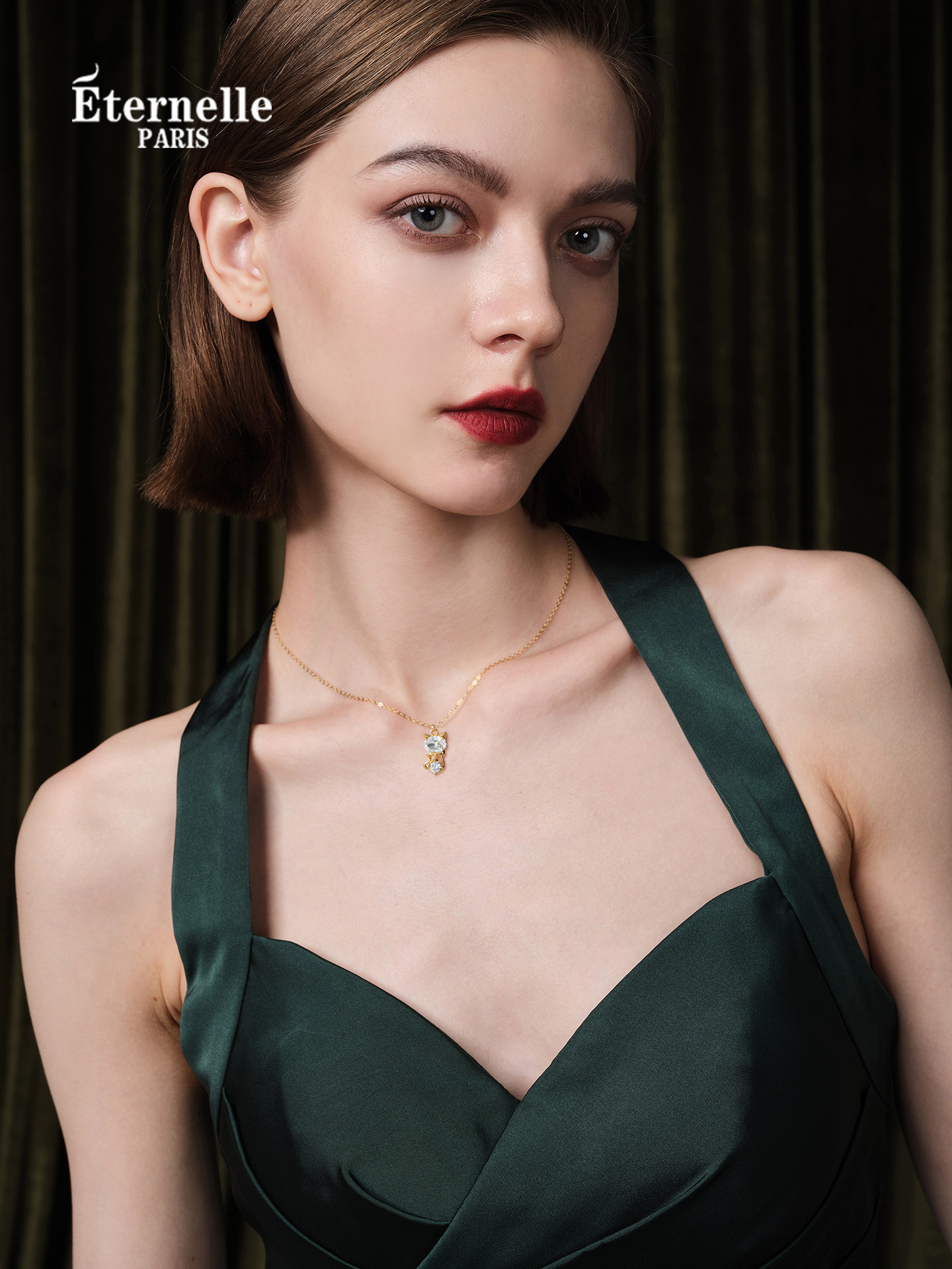 Eternelle French Eternal Spirit Eye Cat Language Necklace High-End Light Luxury Niche Clavicle Chain Valentine's Day Gift