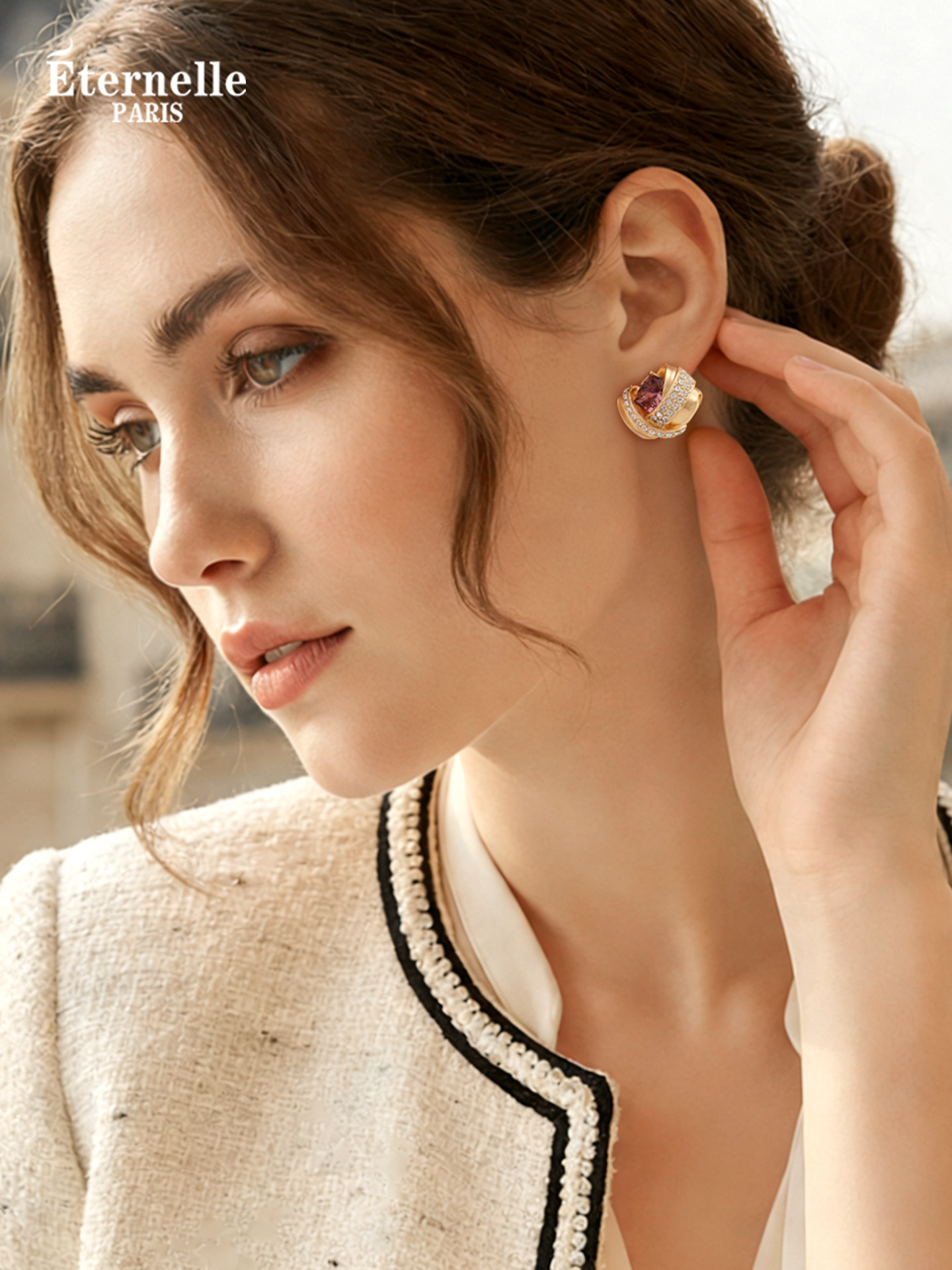 Eternelle French Eternal Gold-Plated Woven Evening Earrings for Women, Niche Design Earrings, Light Luxury and High-End Earrings