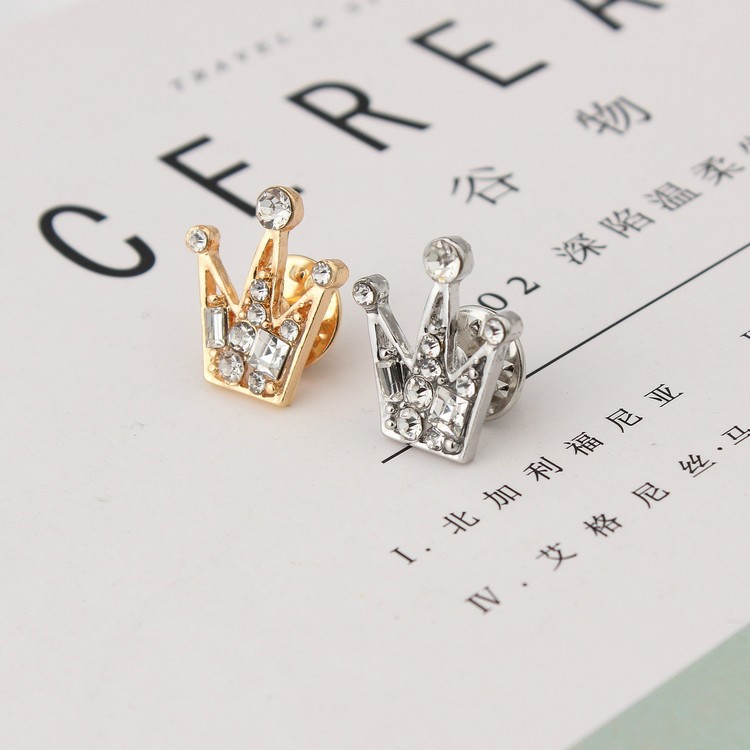 Full kim cương pha lê nhỏ unisex vương miện nhỏ trâm cài retro Hàn Quốc phù hợp với áo sơ mi cổ áo kim cài áo vest nam