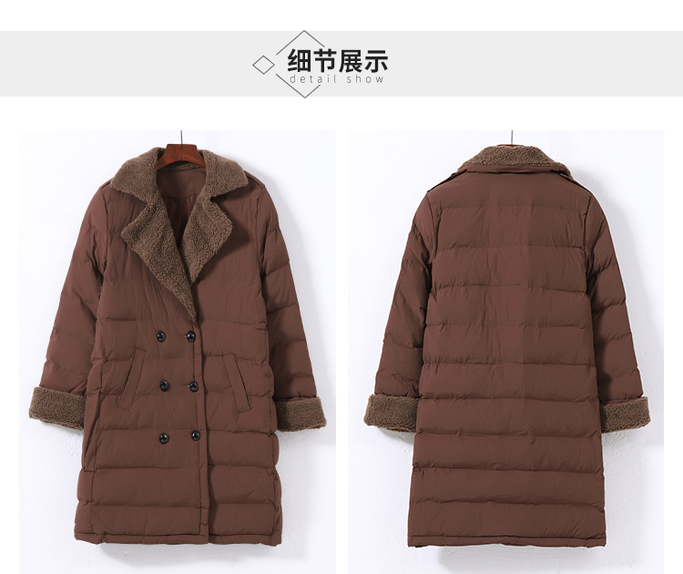 Tháng 9 Momo 2018 thu đông mới dành cho nữ dài phần da cừu khâu phù hợp với cổ áo áo khoác cotton dày retro áo phao dáng dài hàn quốc