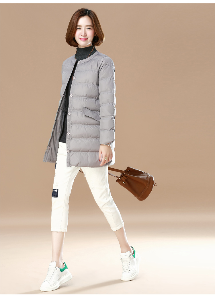 Tháng 9 Momo 2018 thu đông mới dành cho nữ màu rắn, giản dị, cổ rộng, cotton cổ tròn phiên bản dài của Hàn Quốc áo phao lông vũ nữ hàn quốc