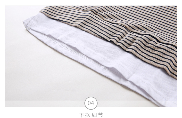Tháng chín Momo 2018 mùa thu mới của phụ nữ giả hai mảnh khâu sọc T-Shirt nữ Hàn Quốc casual loose từ bi áo thun nữ form rộng dễ thương