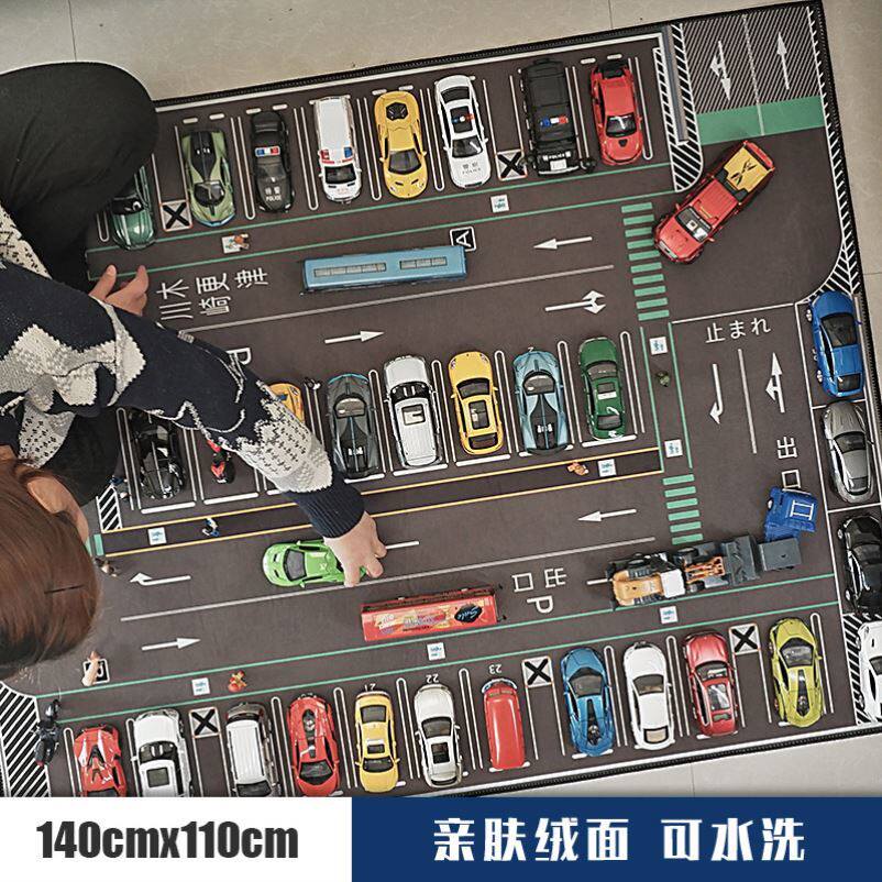 Children's room, city traffic, parking lot, boy's living room floor blanket