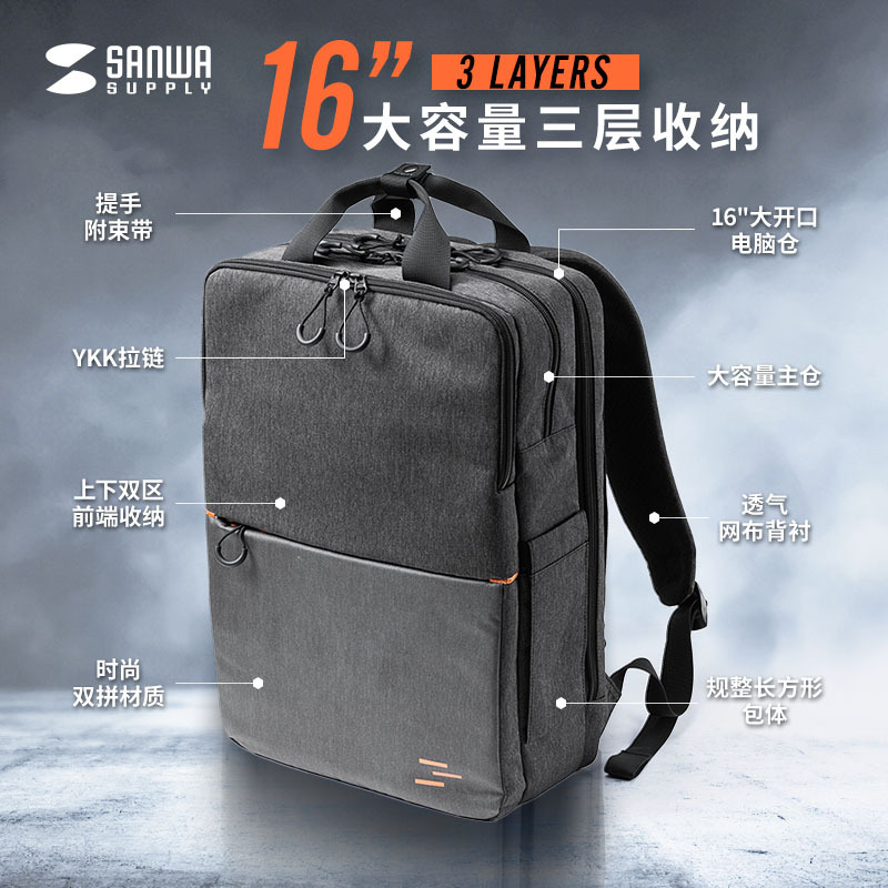 Japanese Sanwa Laptop Backpack 16inch Men's Simple Color-Blocked School Bag Women's Backpack Japanese Brand ins Trendy Large Capacity Lightweight Casual Large Opening for Commuting and Travel