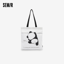 Semir Canvas Bag Mens Panda Series Large Capacity Handbag 2024 New Printed Shoulder Bag Couple Tote Bag