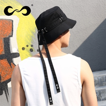 Tide brand S black fishermans hat spring and summer male Japanese long ribbon ins ins tide basin hat Korean version of Joker hip hop sunshade hat