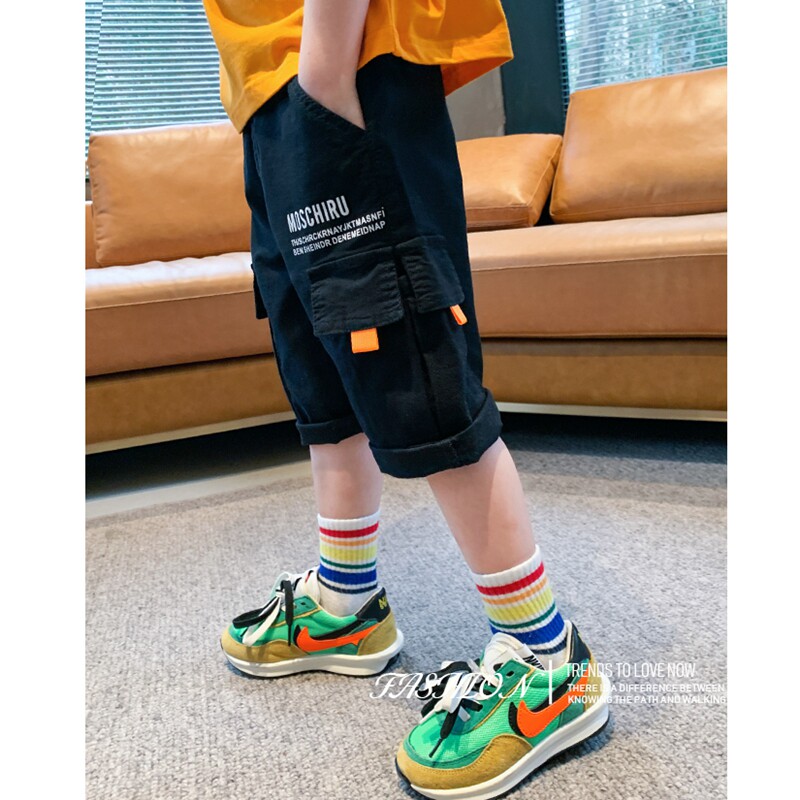 Boys pants summer 2021 new trendy thin Korean version children's shorts outerwear five-point pants foreign style cotton casual pants
