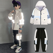 Boy suit 2022 new Chaoyang gas child clothes Spring and autumn style handsome children tooling handsome and fashionable jacket Two sets