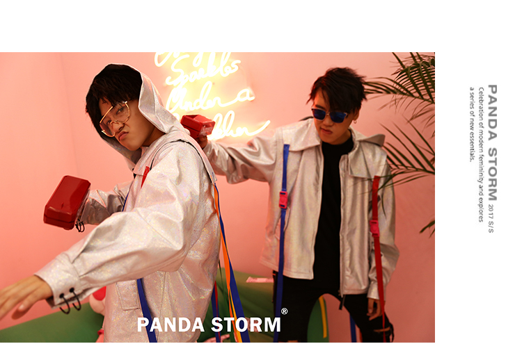 Panda bão PANDA STORM bạc ma thuật màu trùm đầu hip hop áo khoác da quốc gia triều vài nam giới và phụ nữ