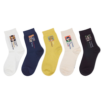 Korean oil painting series Tide brand socks womens short tube socks retro cotton socks