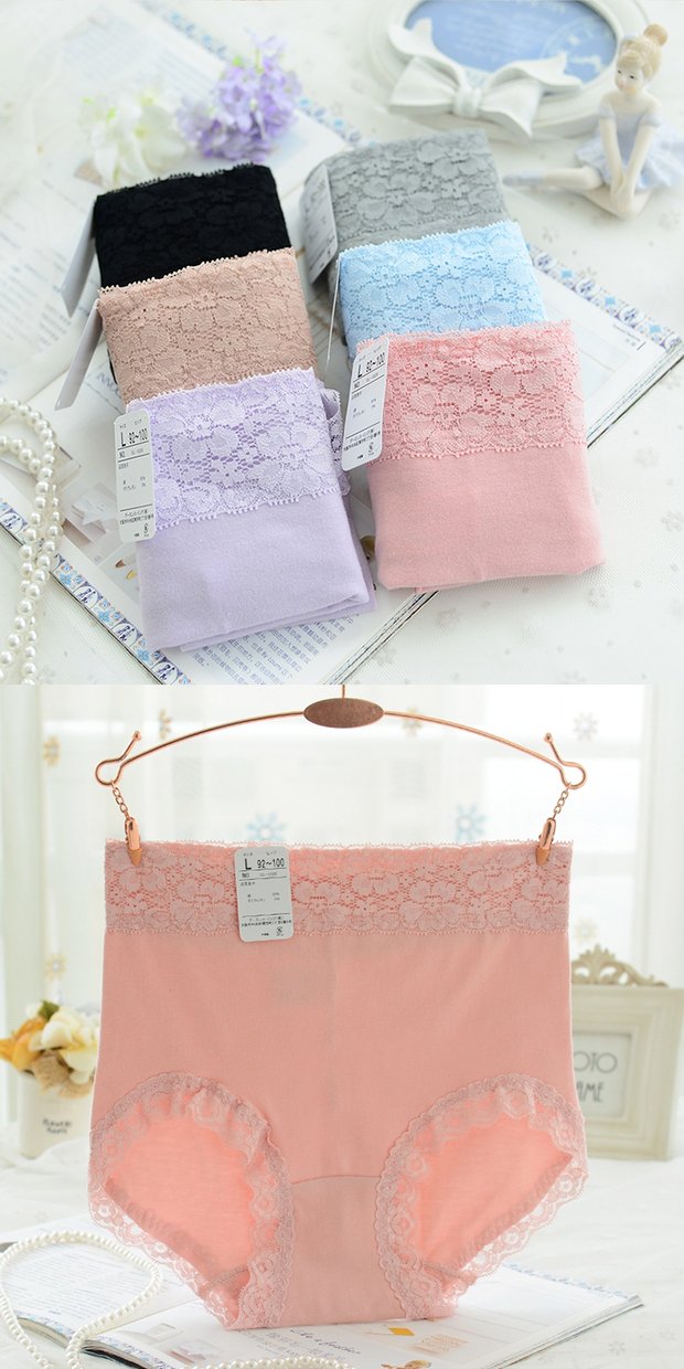 Quần lửng cạp cao nữ đơn giản thoải mái Nhật Bản gió liền ren cotton dày bụng quan lot nu cho nguoi gia