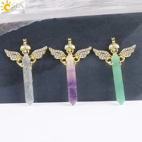 Добро пожаловать в Love Cupid Angel Cwing Collese Inlade Prinestone Подвеска натуральный хрустальный шестиугольный гексагональный призму -Бесплатная судоходство с раз