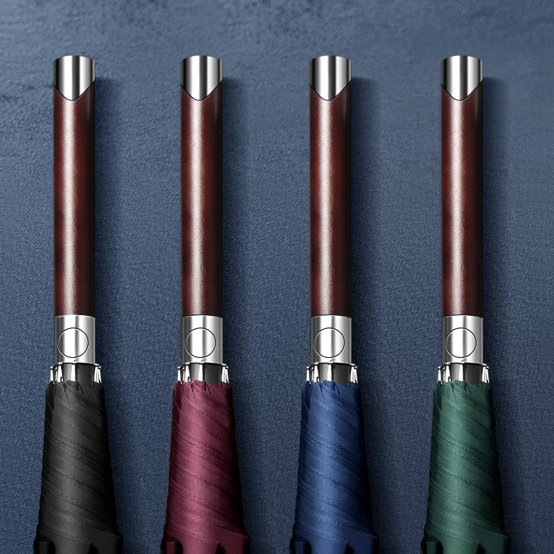 Long handle straight umbrella automatic umbrella men's rain or shine dual-use large umbrella retro straight handle double umbrella long handle umbrella