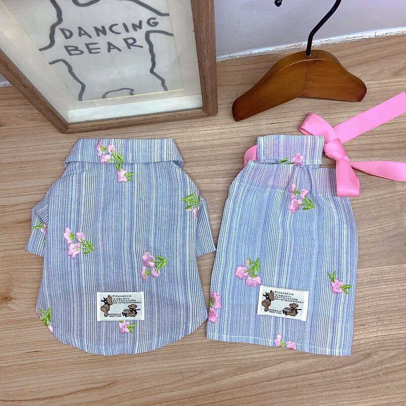 Pet Clothes, Cat and Dog Clothes, Embroidered Floral Cotton Princess Dress Shirt, Summer Thin Breathable Couple Outfit Pet Clothes, Cat and Dog Clothes, Embroidered Floral Cotton Princess Dress Shirt, Summer Thin Breathable Couple Outfit