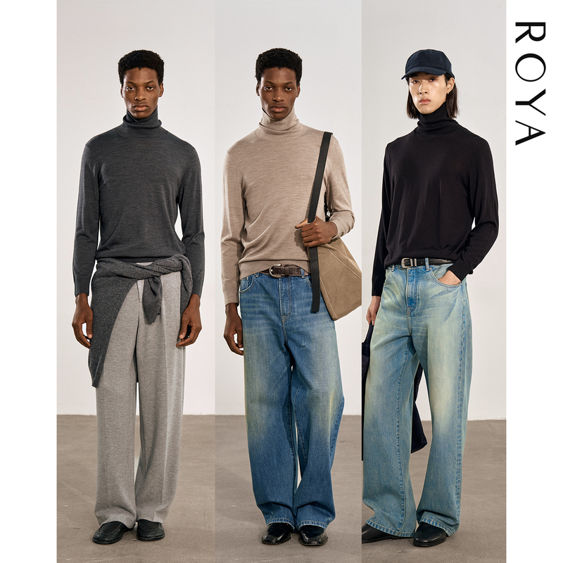 Roya |   100S Mercerized Merino Wool Turtleneck Knitwear for Men, Autumn and Winter Inner Layer, Thin Sweater