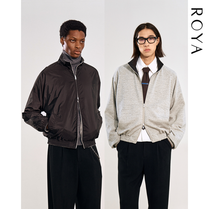 Roya |   Reversible Stand Collar Jacket Men's Autumn and Winter Knitted Jacket Light Warm Wool Blend Casual Zipper Jacket