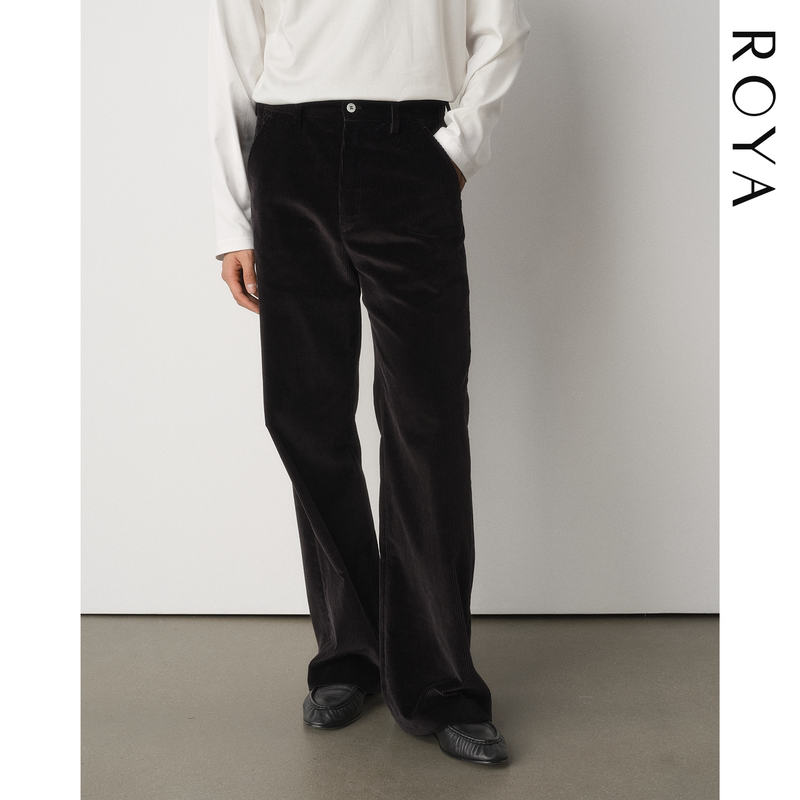 Roya |   Peruvian Imported Pima Cotton Corduroy Pants, High-Density Supima Cotton, Straight-Leg, Slightly Wide, Vintage Casual.