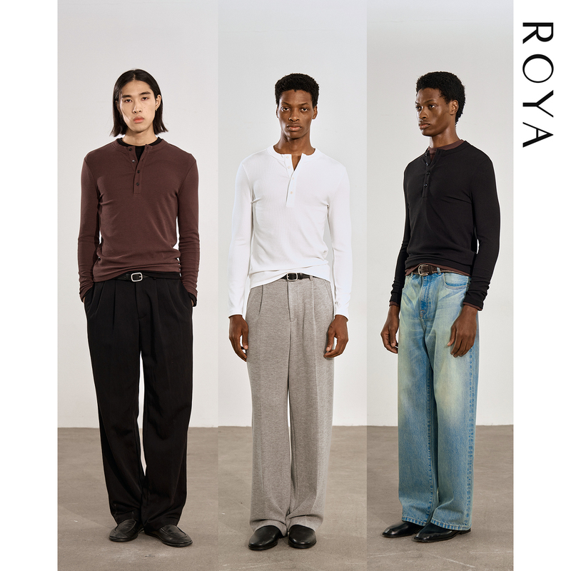 Roya丨Lanjing Tencel Modal Long-Staple Cotton Ribbed Henry Collar Long Sleeve Men's Autumn/Winter Regular Shoulder Base Layer Roya丨Lanjing Tencel Modal Long-Staple Cotton Ribbed Henry Collar Long Sleeve Men's Autumn/Winter Regular Shoulder Base Layer
