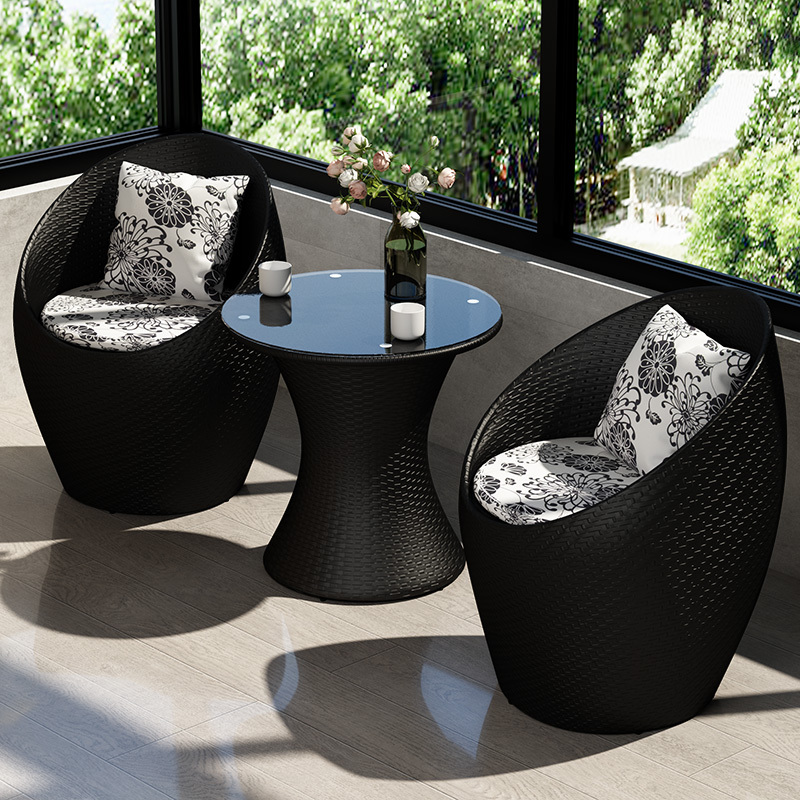 Rattan Chair Three-Piece Set Balcony Small Table and Chairs One Table Two Chairs Coffee Table Combination Courtyard Outdoor Leisure Indoor Trendy Creative