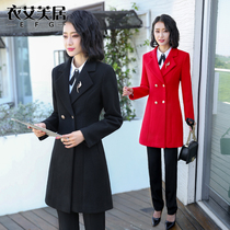 Hairy coat womens long style new Korean version of woolen coat autumn and winter warm professional wear waist overalls