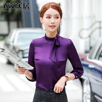 Chiffon shirt women long sleeve silk silk satin shirt temperament retro bow fashion loose inner top