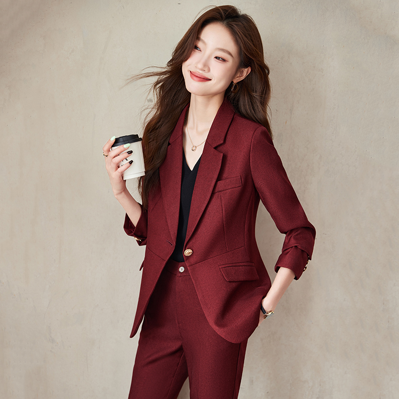 Maroon Blazer for Women, Autumn and Winter 2026 New High-End Professional Attire, Elegant Formal Wear, Host Suit Set Maroon Blazer for Women, Autumn and Winter 2026 New High-End Professional Attire, Elegant Formal Wear, Host Suit Set