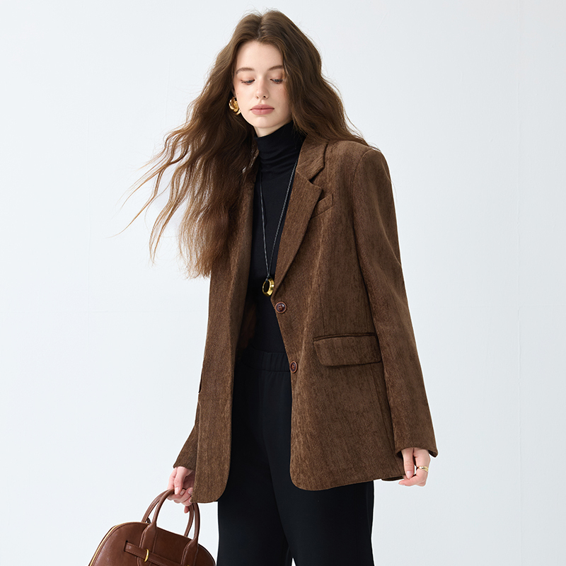 Brown Silhouette Blazer for Women, Spring and Autumn 2026 New Style, High-End Casual, Petite Retro Suit Jacket Brown Silhouette Blazer for Women, Spring and Autumn 2026 New Style, High-End Casual, Petite Retro Suit Jacket