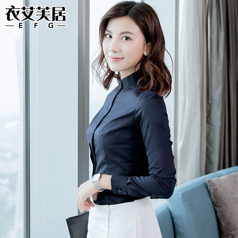 Standing Collar Long Sleeve Shirt Woman Autumn Dress New Fashion White Shirt 100 Hitch Interview Tooling Professional Temperament Work Suit