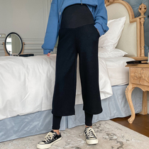 Pregnant womens straight pants autumn and winter 2021 new loose one-piece leggings wide leg pants nine-point abdominal wear fashion