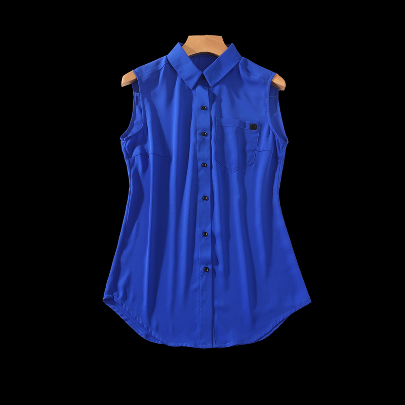 Royal Blue Chiffon Shirt Women's New Elegant Sleeveless Shirt Lapel Commuter Top Bottoming Shirt Plus Size Women's Clothing