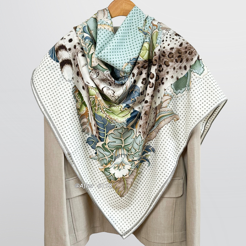 After【Film Leopard】2026 Autumn Tropical Rainforest Leopard Light Luxury Sheep Wool Large Square Scarf Shawl Scarf