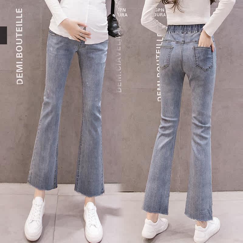 Pregnant women jeans 2022 Yankee belly wear pregnant women fashionably thin nine - pants mom horn pants