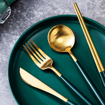 Full set of high-grade steak knife and fork set 304 stainless steel Western tableware ins Wind knife and fork chopsticks spoon four sets