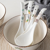 Soup large rice spoon household ceramic spoon long handle spoon small porcelain spoon spoon creative big soup tableware Japanese style
