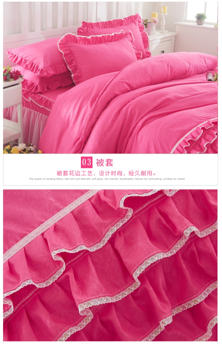 công chúa Hàn Quốc chải ren giường bedspread váy một gia đình bốn màu giường ren chăn che 1,5 / 1,84 bộ - Bộ đồ giường bốn mảnh mẫu chăn ga gối đệm cưới
