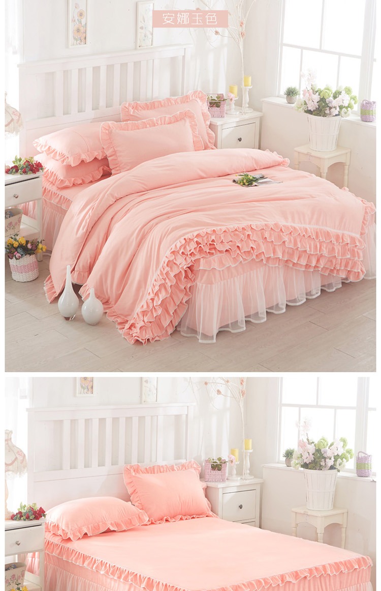 công chúa Hàn Quốc chải ren giường bedspread váy một gia đình bốn màu giường ren chăn che 1,5 / 1,84 bộ - Bộ đồ giường bốn mảnh mẫu chăn ga gối đệm cưới