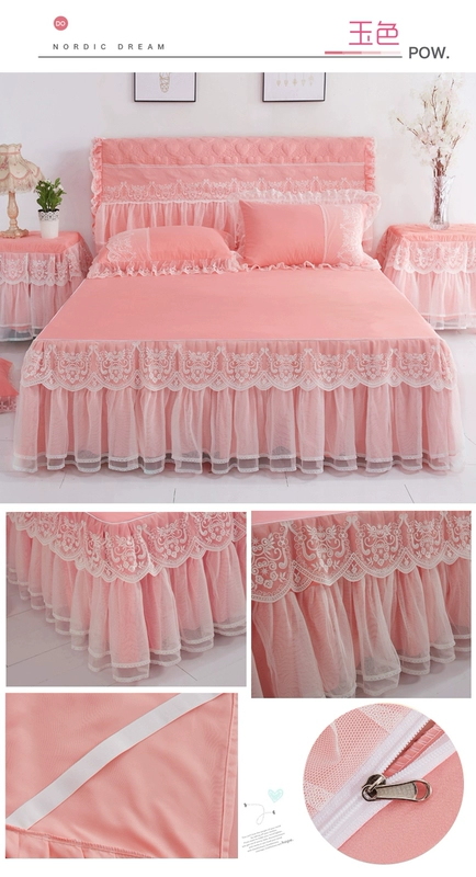 Hàn Quốc phiên bản của công chúa giường ren váy mảnh duy nhất mơ mộng không trượt giường bìa Simmons bảo vệ bao gồm cô gái tim giường ren 笠