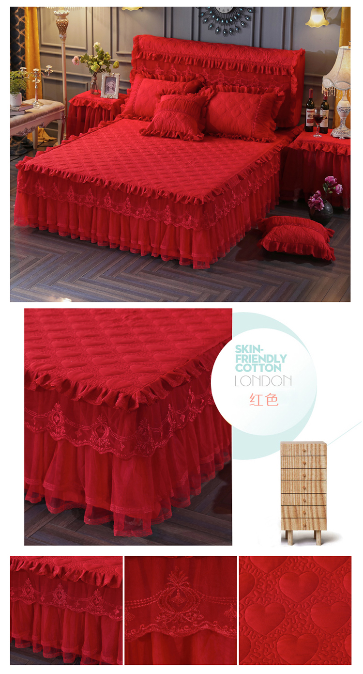 Công chúa dày bông giường bedspread váy mùa thu và mùa đông ấm áp màu cộng với bông trượt Fitted Mattress Protector 1.8 - Váy Petti ga giường viền ren
