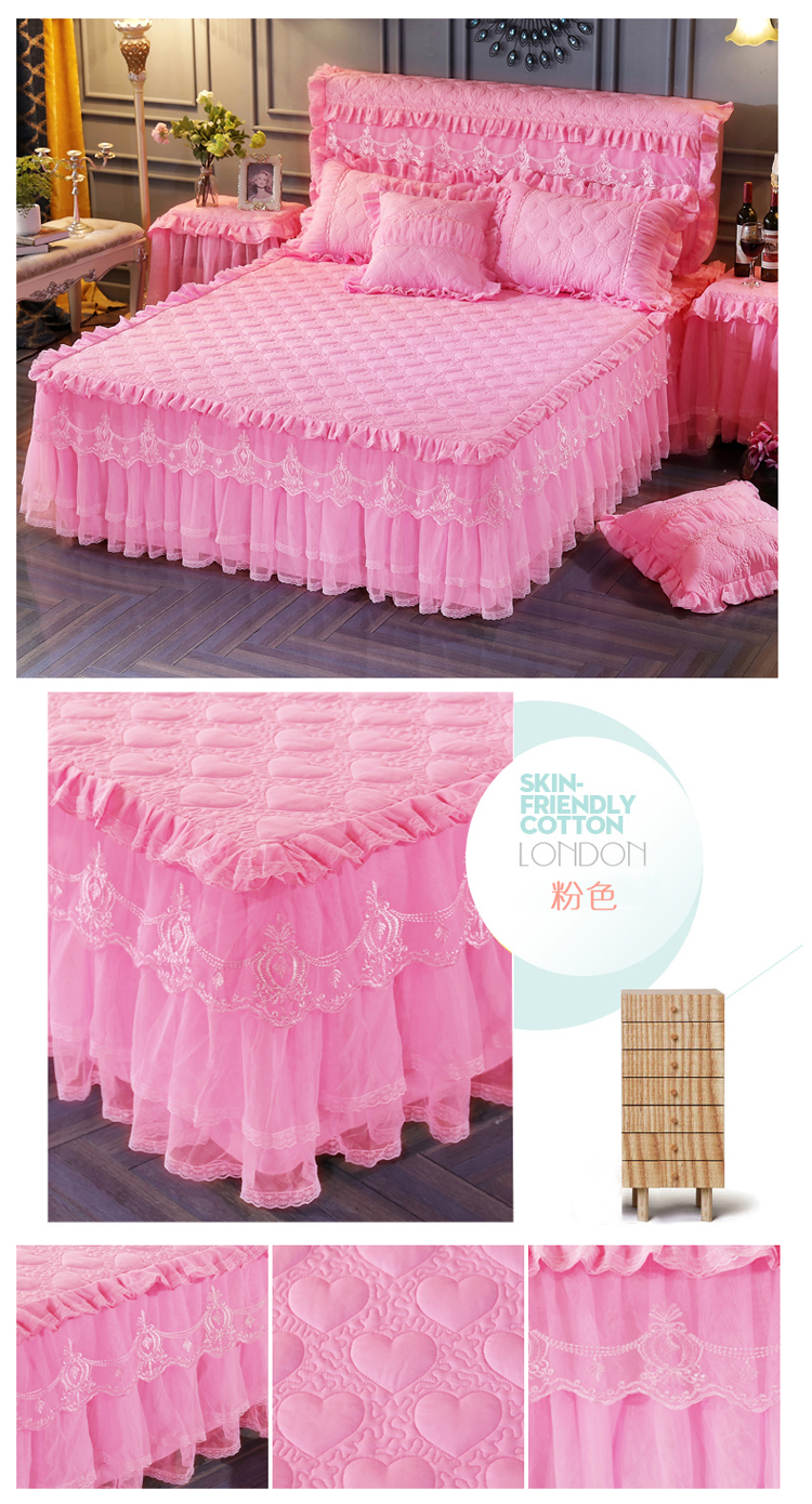 Công chúa dày bông giường bedspread váy mùa thu và mùa đông ấm áp màu cộng với bông trượt Fitted Mattress Protector 1.8 - Váy Petti ga giường viền ren