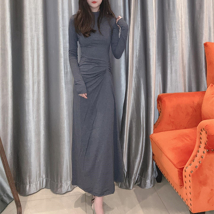 2024 Spring/Summer Ink Lin Style Modal Slim Fit Extra Long T-Shirt Dress Elegant Mature Pleated Long Dress