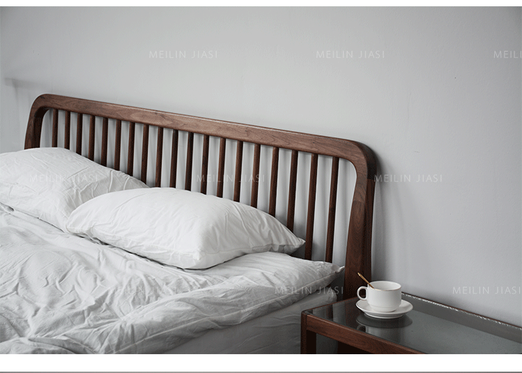 Giường gỗ rắn Bắc Âu hiện đại tối giản tối giản óc chó màu đen giường cao áp gỗ sồi 1,8 m giường đôi - Giường giường kéo thông minh