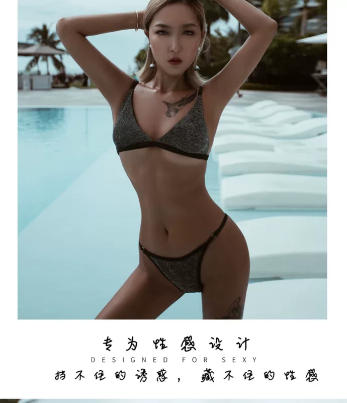 ForestOcean châu Âu và châu Âu gió nổ đen lụa lụa lấp lánh gợi cảm thời trang bikini chia áo tắm - Bikinis