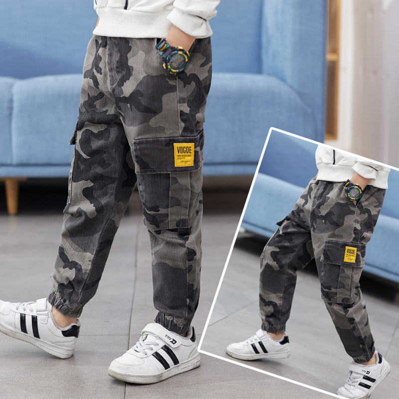 Children's clothing Boys camouflage overalls spring and autumn 2021 new Western pants 4-12 years old children's casual pants tide