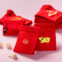 This Life Year Male Lady Midbarrel Red Stockings Couple Wedding Pure Cotton Jacquard Gold Pig Deodorant Sucking Short Socks