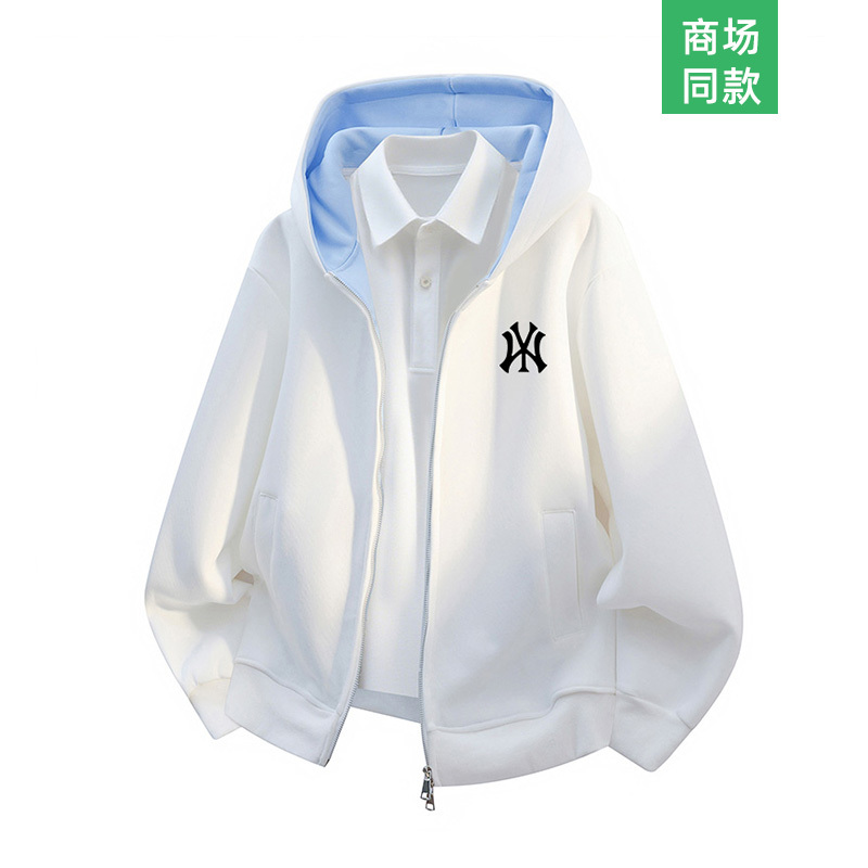 Outlet Color-Blocked Hooded Cardigan Sweatshirt Jacket for Men and Women, New Loose-Fitting Versatile Fashion Couple Outfit for Spring and Autumn