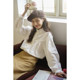 Novelist spring French white fungus long-sleeved shirt with design tassel strappy top