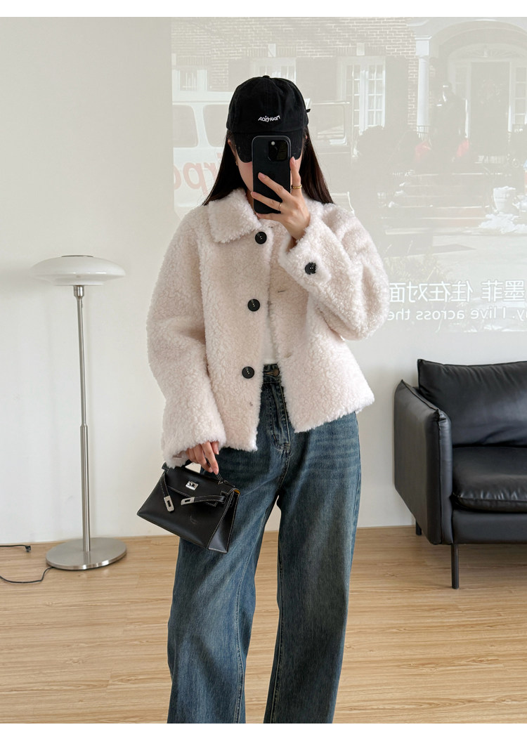 Korean Lamb Wool Fur Coat Winter New Women's Lapel Collar Wool Fur